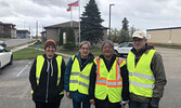 Sioux Lookout Makwa Clan Patrol members prepare to embark on the newly formed organization’s first patrol. From left: Jennifer Esterreicher, Linda Singleton, Darlene Angeconeb and Sioux Lookout Mayor Doug Lawrance.  - Tim Brody / Bulletin Photo