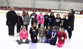 Star Skate participants who attended the Futures Competition in Kenora pose with their awards, along with coaches Lynn Traviss-Thompson (far left) and Kayleigh Bates (far right). - Tim Brody / Bulletin Photo