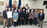 Membership lapel pin recipients. Back row from left: Craig Stewart, Lawrence Laviolette, Norman (Norrie) MacDonald, Jim Carroll, David Williams, Dick MacKenzie, and Robert Bell. Front row from left: Neil Anderson, Muriel Anderson, Gordon Stewart, Margueri