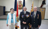 Edwin Switzer Memorial Royal Canadian Legion Branch 78 President Kirk Drew (centre) congratulates Legion members Edna Robertson (left, 35 years as a Legion member), and Fred Southwell (right, 60 years as Legion member) on their time and commitment to the 