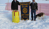Sioux Lookout Rotarians Knowles McGill (left) and Dick MacKenzie with the Rotary barrel in 2014.  Photo courtesy Dick MacKenzie