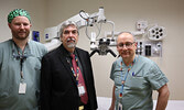 From left: Dr. Alex Treble, Dean Osmond, and Dr. Paolo Campisi with the Zeiss operating microscope.