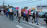 Participants march through town in Sioux Lookout’s 27th Annual Take Back The Night March.    Tim Brody / Bulletin Photo