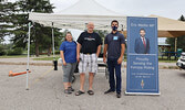 Sioux Lookout residents Kim Bellingham (left) and Bill Bellingham (centre), with Kenora MP Eric Melillo, at this year’s Outdoor Home, Craft and Trade Show last Thursday.      Reeti Meenakshi Rohilla / Bulletin Photos