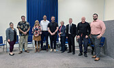 Municipal councillor-at-large candidates from left: Manuela Michelizzi, Dan Rioux, Joan Cosco, Brent Wesley, Reece Van Breda, Joyce Timpson (incumbent), Luc Beaulne, Cory Lago (incumbent), and Joe Cassidy (incumbent).   Tim Brody / Bulletin Photo