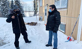 Kiiwetinoong MPP Sol Mamakwa (left) discusses the crisis situation in Bearskin Lake First Nation with Chief Lefty Kamenawatamin.    Photo Courtesy Kiiwetinoong MPP Sol Mamakwa