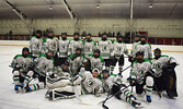 The Sioux North High School boys hockey team members show off the blue laces after their game against Beaver Brae Secondary School Jan. 8. - Jesse Bonello / Bulletin Photo