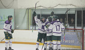 The Bombers celebrate their 4-2 win over the Lakers.   Tim Brody / Bulletin Photo