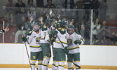 The Bombers celebrate their second goal of the evening before a crowd of nearly 800 people.   Tim Brody / Bulletin Photo
