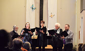 From left: Bob Johnston, Cameron Airlie, Carol Wood, Florence Woolner, and Matthew Craig performed as a vocal quintet.  - Jesse Bonello / Bulletin Photo