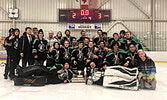 The SNHS Warriors Boys’ hockey team poses with their new hardware after their NorWOSSA final game-three win over the Fort Frances Muskies. - Jenn Schulz / Submitted Photo