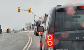 It’s back to one lane and traffic lights on the Ed Ariano bypass as roadwork to on the bridge resumes. The Ministry of Transportation expects the work to be completed towards the end of June.   Mike Lawrence / Bulletin Photo