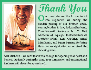 Memories and Celebrations of Life: Thank You - Dale Kenneth Anderson Sr