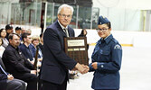 CPL. Emma Perreault (right) is presented with the Top First Year Cadet award by Sioux Lookout Mayor Doug Lawrance. - Tim Brody / Bulletin Photo