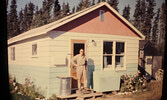 John Albrecht in front of his home in La Ronge, SK, c.1967.      Photo by Bob Lee courtesy of Curtis Lee