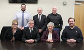 Seated from left: Councillor Joan Cosco, Councillor Luc Beaulne, Councillor Joyce Timpson, and Councillor Reece Van Breda.  Standing from left: Councillor Joe Cassidy, Mayor Doug Lawrance, and Councillor Cory Lago. Tim Brody / Bulletin Photo