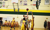 The Sioux North High School Warriors took on the Red Lake Rams on Feb. 7, which saw both girls’ volleyball teams and the senior boys’ basketball team win their matchups. The junior boys basketball team lost a nail biter. - Jesse Bonello / Bulletin Photo