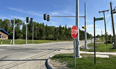 The new crosswalk at the intersection of May Street West and Sturgeon River Road is expected to open in early June.   Tim Brody / Bulletin Photo