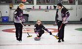 From left: Clara Hornig, Hailey Goriak, and Sofia Espana representing Sioux Lookout during tournament action.  - Jesse Bonello / Bulletin Photo