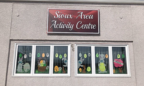 Easter window display at Sioux Area Seniors Activity Centre