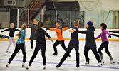 Elvis Stojko provided group training, as well as one-on-one feedback and help, during the on-ice portions of the seminar. - Jesse Bonello / Bulletin Photo