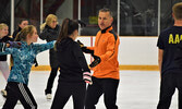 Elvis Stojko provided group training, as well as one-on-one feedback and help, during the on-ice portions of the seminar. - Jesse Bonello / Bulletin Photo