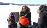 Event organizer Dorothy Broderick hands out soup and hot chocolate. - Tim Brody / Bulletin Photo