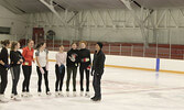 Kurt Browning (far right) shares a laugh with skating seminar participants, one of many shared during the two day event.   Tim Brody / Bulletin Photo