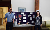 Evan Huang-Ko (left) and Sierra Hartnett had a foot health display booth set up at the Sioux Lookout Meno Ya Win Health Centre on May 14. - Jesse Bonello / Bulletin Photo