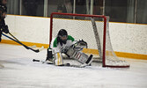 Marie Meekis making one of her many saves against Dryden. - Jesse Bonello / Bulletin Photo