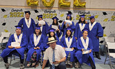 Grade 8 graduates from Obishkokaang Elementary School. Back from left: Keshawn Land, Darnell Quezance, Naomi Ogemah, Preston Jacob, Maheegan Littledeer and Byron Bois. Front from left: Brayden Gray-Anderson, Alyssa Bergman, Laverne Gray, Halle Yerxa and J