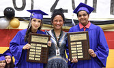 SMPS vice-principal Barbara van Diest (centre) presents the Model Student of the Year awards to Emaya van Diest (left) and Shaloom Emmanuel. - Tim Brody / Bulletin Photos