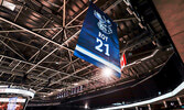 Jimmy Roy’s number 21 was raised to the rafters at Bell MTS Place, where it will remain in honour of his jersey retirement. - Jonathan Kozub / Manitoba Moose Photo 