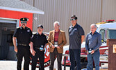 From left: Lac Seul Fire Chief David Gordon, Sioux Lookout Fire Chief Rob Favot, Sioux Lookout Mayor Doug Lawrance, Lac Seul First Nation Chief Derek Maud, and Ward One (Hudson) Councillor Don Fenelon. - Jesse Bonello / Bulletin Photos