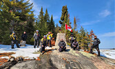This year’s group, which accompanied Starratt for his annual Memorial Cairns upkeep, on Park Island on Lac Seul.    Mike Starratt / Submitted Photo