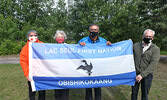 Sioux Lookout Mayor Doug Lawrance (far right) and Lac Seul First Nation Chief Clifford Bull (second from right) are joined by Municipal Councillor Joyce Timpson (second from left) and Darlene Angeconeb, Chair of the Municipal Committee on Truth and Reconc