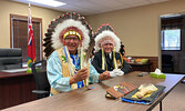 Lac Seul First Nation Chief Clifford Bull (left) congratulates and welcomes new Lac Seul Police Service Chief of Police, Bruno Rossi, who was officially sworn in on May 2. Tim Brody / Bulletin Photo