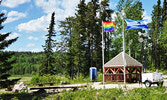 Lac Seul raised the Pride flag at the First Nation’s entrance this year, where it will continue to fly for the month of June. - Derek Maud / Facebook Image