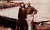 Nan and Richard Morenus on Winoga Island on Abram Lake, c1945.     Source: Richard Morenus, “From Broadway to Bush,” Maclean’s, Sept. 1, 1946