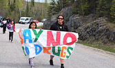 Lac Seul First Nation elementary students walked in solidarity with community leadership, members and elders to promote sober and healthy living. - Jesse Bonello / Bulletin Photo