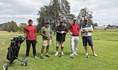 Golfers at the Men’s Blueberry Open Golf Tournament. From left: Ronan Raspado, Gene Duncan, Titus Morris, Alex Beaulne and Adam McCarty.      Reeti Meenakshi Rohilla / Bulletin Photo