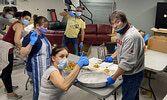 Nishnawbe-Gamik Friendship Centre staff were busy preparing drive-thru meals on Dec 2. In the end, 642 meals were sent out into the community.     Mike Lawrence / Bulletin Photo