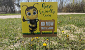 Lawn signs have been created indicating the intentional growth of weeds and flowers to attract bees and other pollinators. Interested individuals can pick up the signs at the Travel Information Centre.      Reeti Meenakshi Rohilla / Bulletin Photo