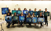 Gabrielle Cosco (top row, third from left) with her Paint Night class and their creations. - Submitted Photo
