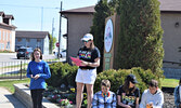 Mary-Ann Flatt addresses the crowd at the flag raising ceremony. - Jesse Bonello / Bulletin Photo