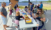 Children create puppets as part of Here & Now Theatre Arts Collective’s visit to Sioux Lookout on July 28.   Tim Brody / Bulletin Photo