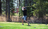 Dylan Harp tees off at hole one during the opening day of golf at the Sioux Lookout Golf and Curling Club on May 19. - Jesse Bonello / Bulletin Photo