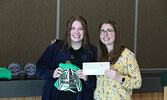 Ava Hoppe (left)  is presented with The Larry and Judy Tanenbaum Family Legends of Hockey Scholars Fund Scholarship by her aunt, Darby Starratt, a guidance counselor at SNHS.    Tim Brody / Bulletin Photo