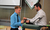 Jim Bailey (left) receives his Junior Boys Athlete of the Year award from SNHS athletic director Jason MacMillan. - Jesse Bonello / Bulletin Photos