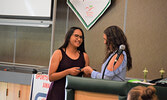 Jaylynn Abraham (left) receives her Junior Girls Volleyball Most Improved Player award.  - Jesse Bonello / Bulletin Photos